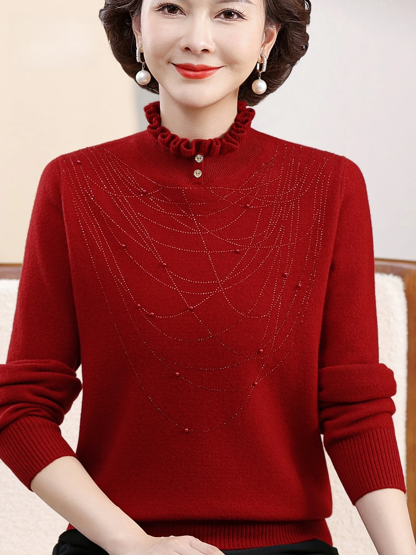 

Модный трикотаж из чистой шерсти, женский осенне-зимний свитер с ушками и воротником-стойкой Boting irt Mom Sle, повседневный дышащий