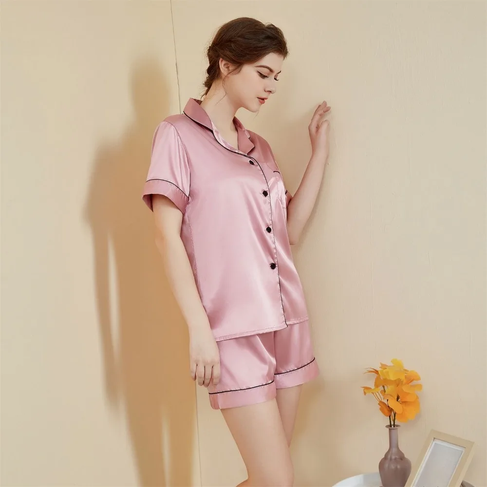 

Basic Pajamas for Women in Summer Threaded Solid Color Short Sleeve Shorts Casual Ladder Home Clothing Set