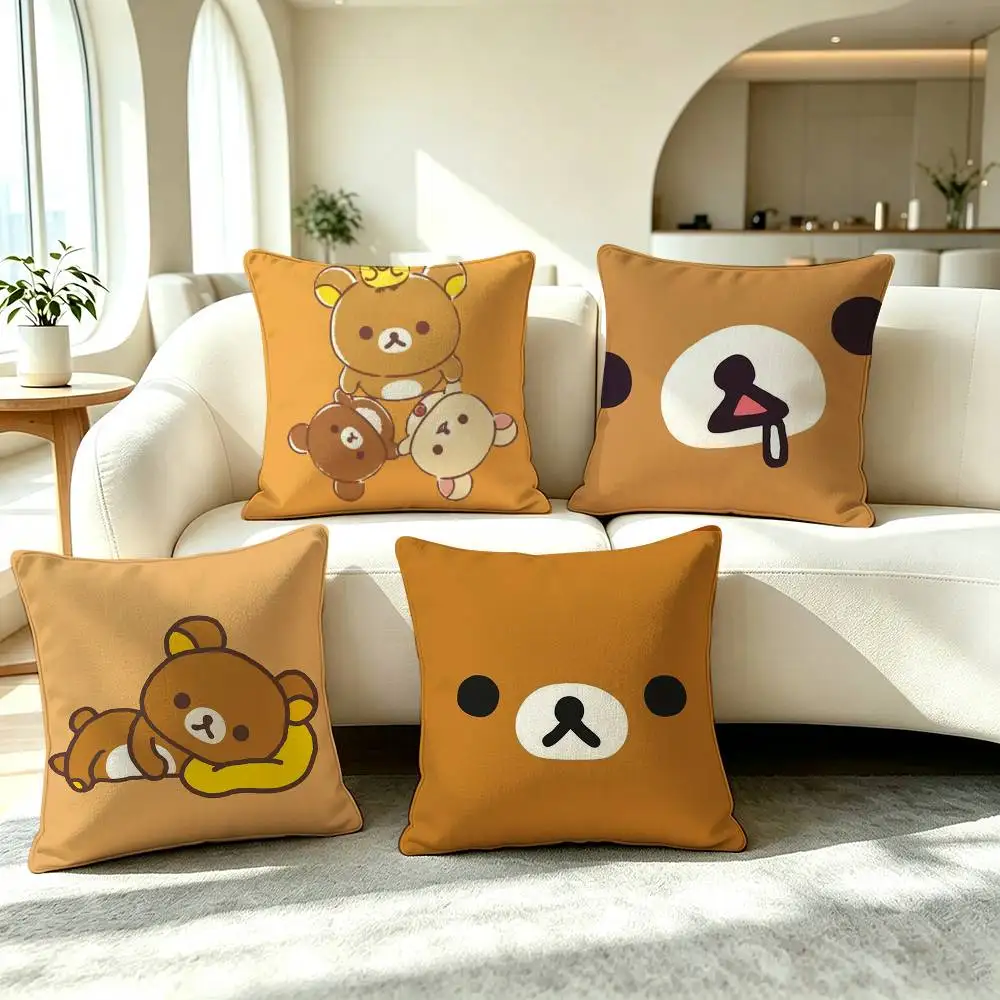 R-Rilakkuma Cute Japanese Kawaii  Pillow Case Square Double-Sided Sofa Cushion Cover Bedroom Bedside Pillow