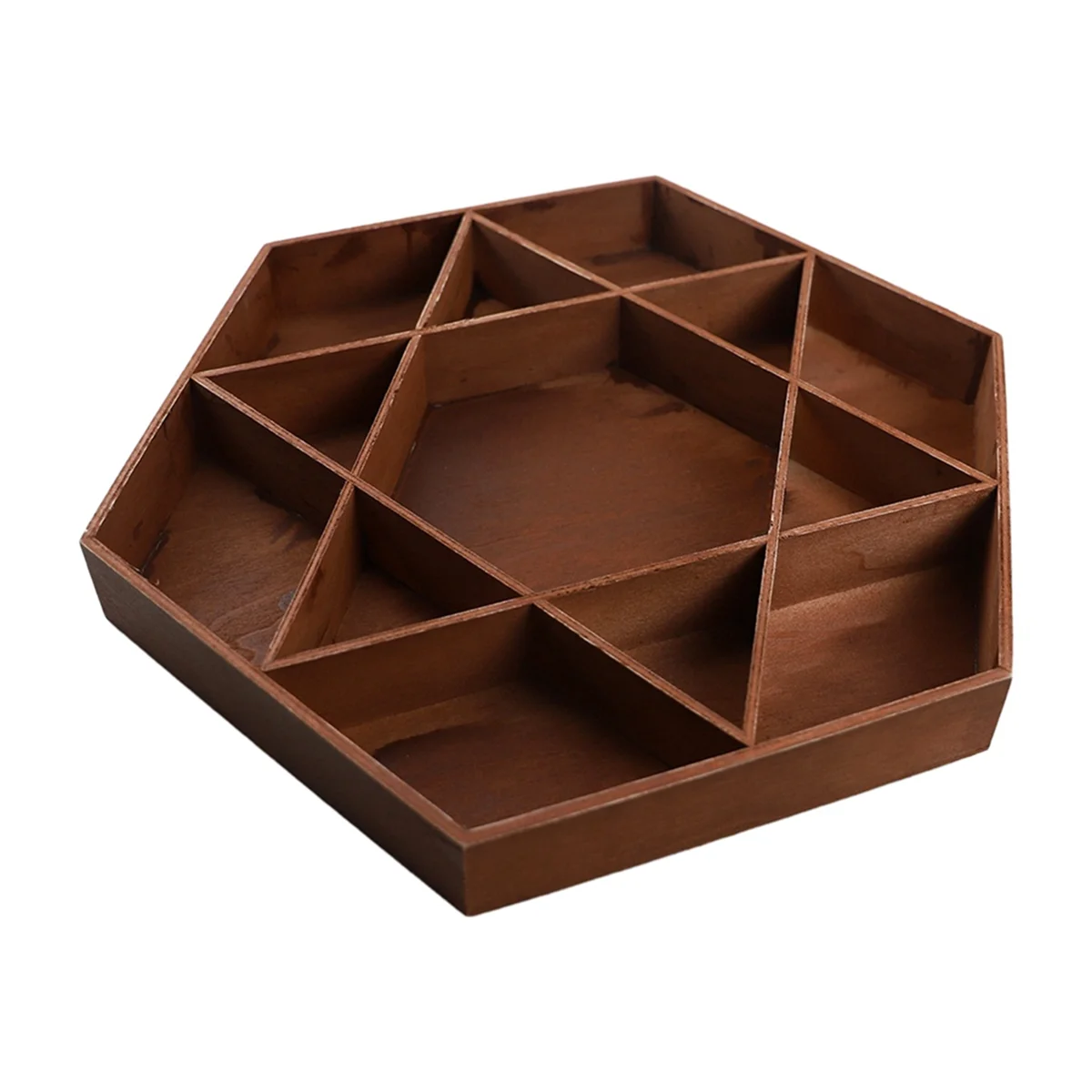 Wooden Holiday Hexagonal Star Tray for Friends, Fruit Plate Storage Box, Decorative Ornaments and Crafts Brown