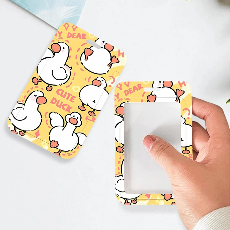 Dancing Koda Duck Bank tarjetero para negocios, funda protectora para tarjetas de autobús con cordón, portatarjetas para hombre, diseño creativo