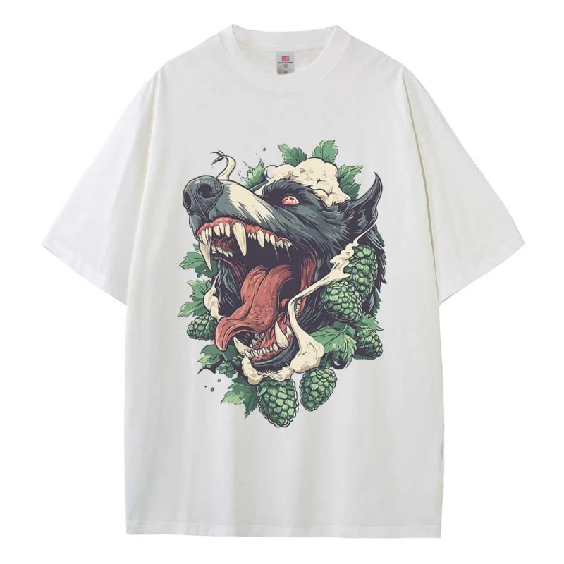 Baggy T Shirt Cotton Graphic Tees Designer Clothes Hellhound Head Pattern Dropped Shoulder Vintage Unisex Tops Oversize T Shirts