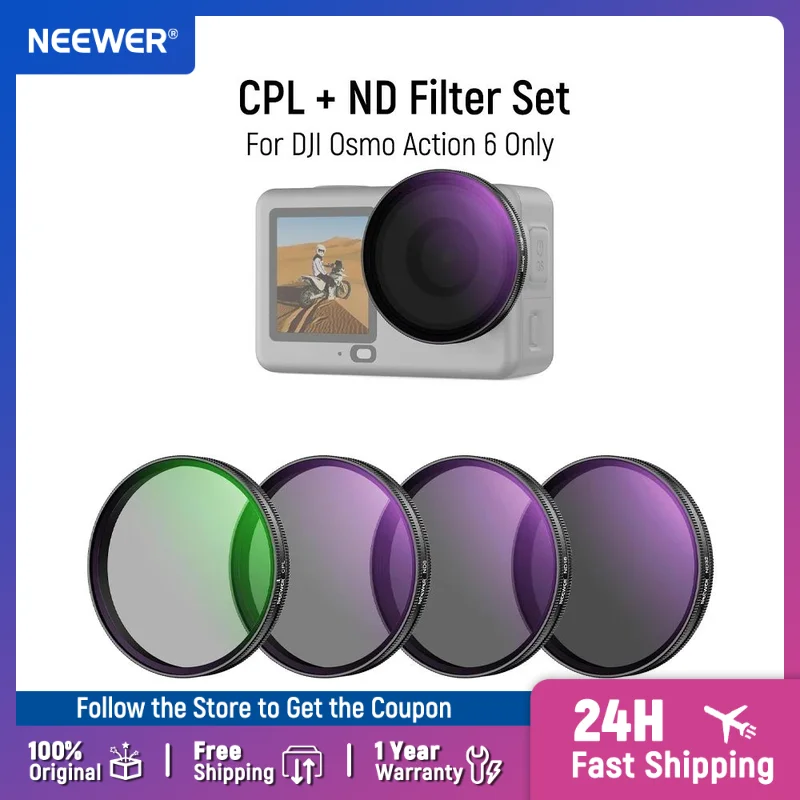 NEEWER CPL + ND Filter Set 4 Pack ND8/16/32 Adjustable Circular Polarizing Polarizer  for DJI Osmo Action 6 Only