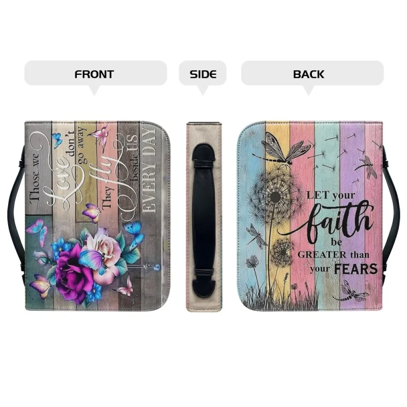 Deje que su fe Flor Mariposa impresión personalizada funda de la Biblia de la Iglesia bolsos de PU libro de estudio cajas de almacenamiento para mujeres