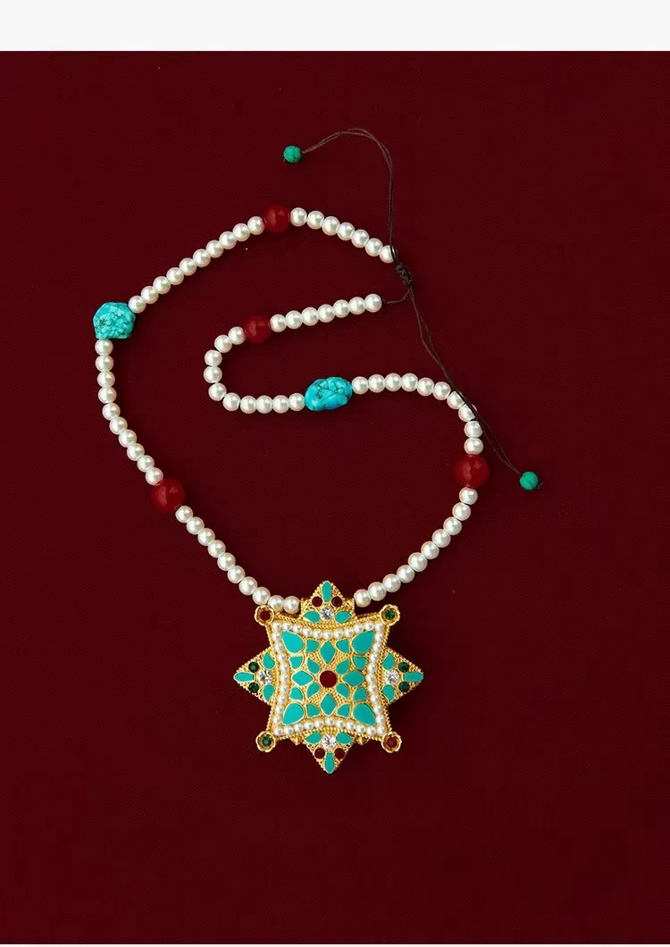 

Tibetan Ghau Box Necklace for Women, Natural Pearl & Gemstone Inlaid Vintage Ethnic Style Pendant, Handcrafted Retro Religious