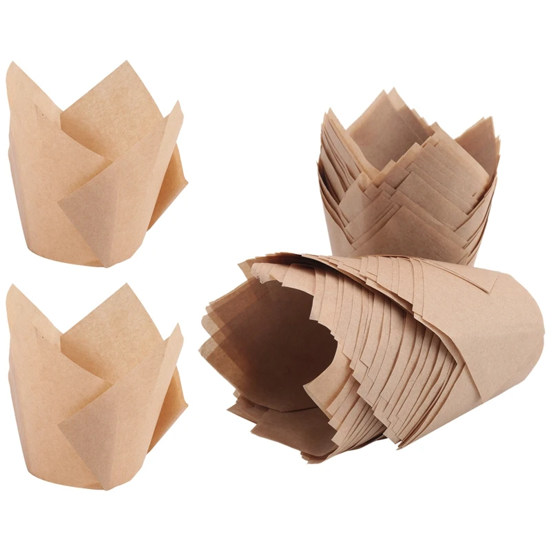 50 Pcs Tulip Cupcake Liners,Tulip Baking Paper Cupcake & Muffin Liners Unbleached Baking Cups Cupcake Durable