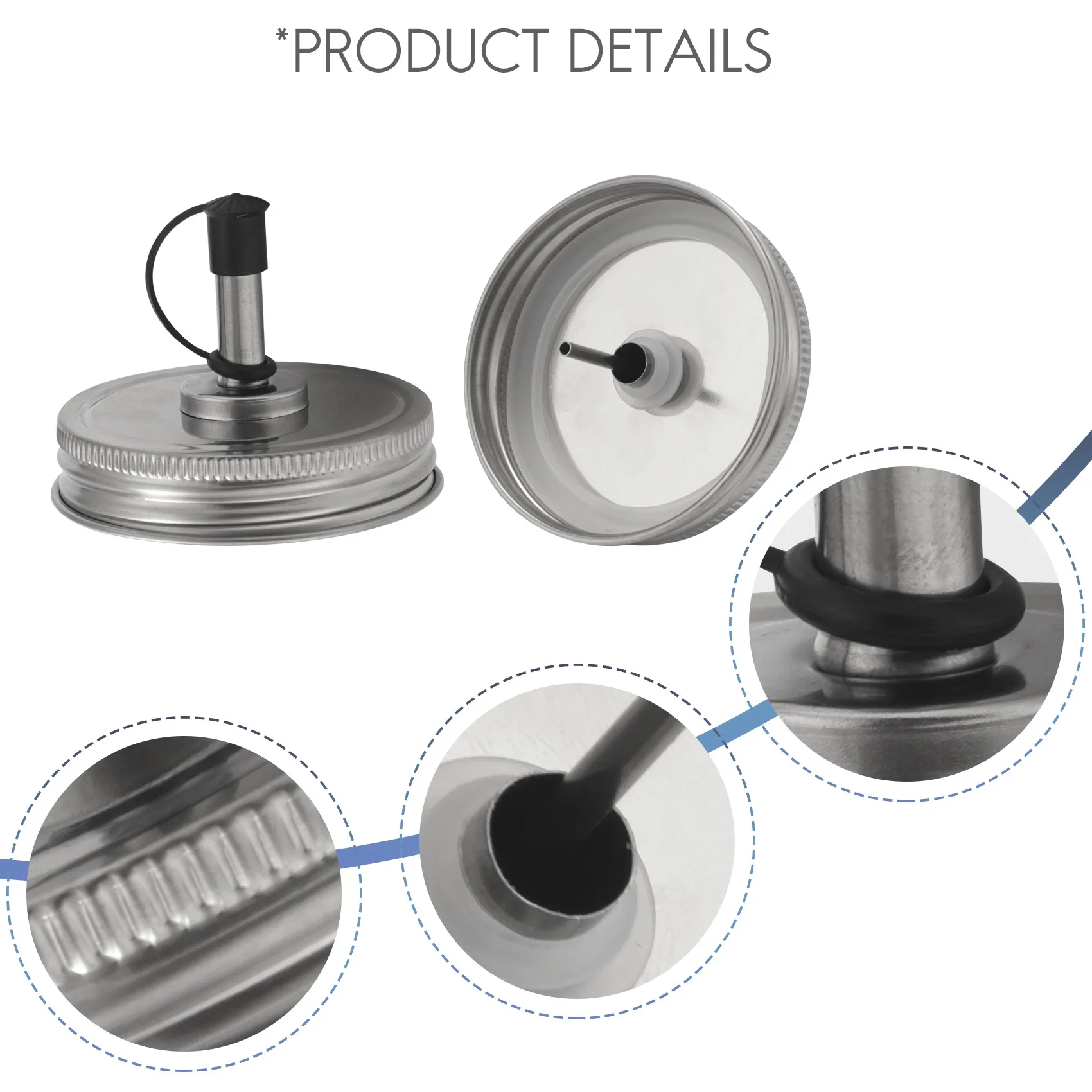 1 Apr.6PCS Stainless Steel 70Mm Regular Mouth Jar Pour Spout Lids With Plastic Caps For Olive Oil Cocktail Dispenser