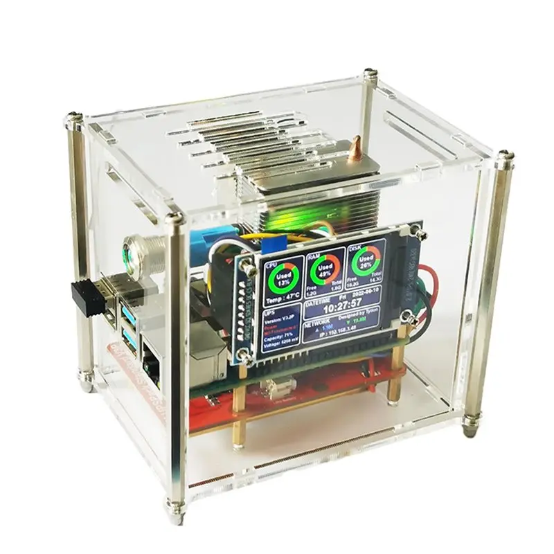 ICE Tower Cooling Fan For Raspberry Pi 4 Model B IPS Screen System Monitoring With Transparent Acrylic Case