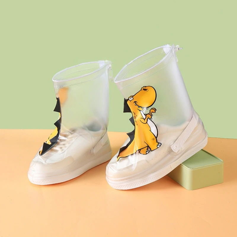 Cute Kids Cartoon Dinosaur scarpe impermeabili per Boy Girl Children Zipper antiscivolo copriscarpe antipioggia elastici per stivali da pioggia