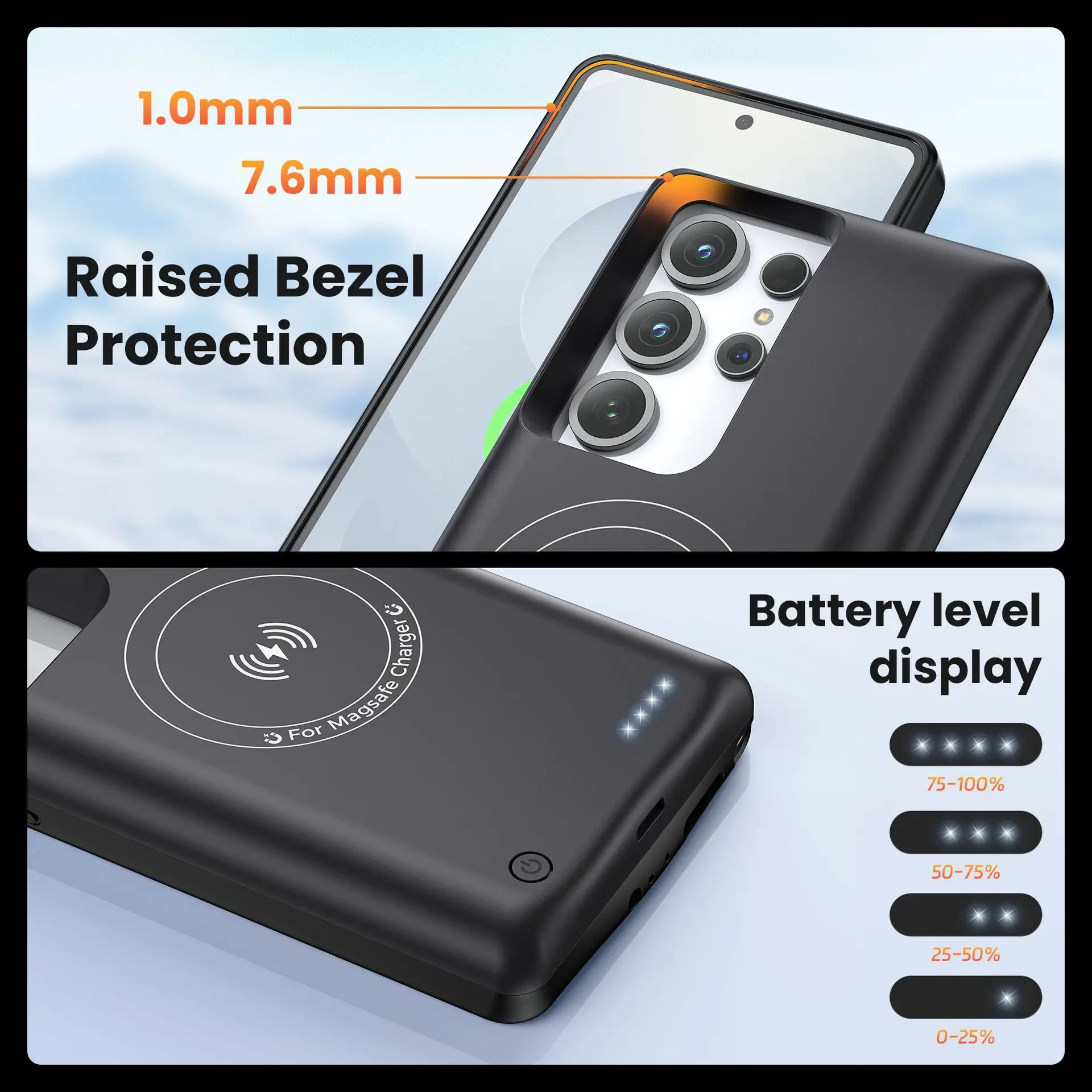 10000mAh Wireless Battery Charger Case for Samsung S25 S24 S23 S22 Ultra Plus Power Bank Charging Battery Back Clip Case Cover