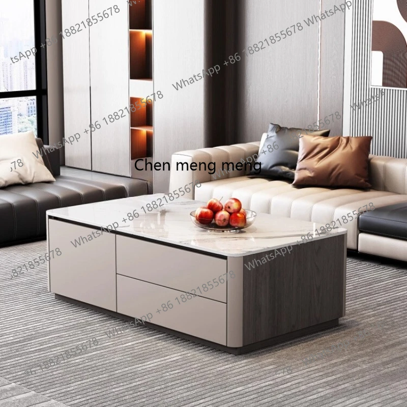 

Rock slab circular arc coffee table living room home new small apartment solid wood coffee table TV cabinet combination