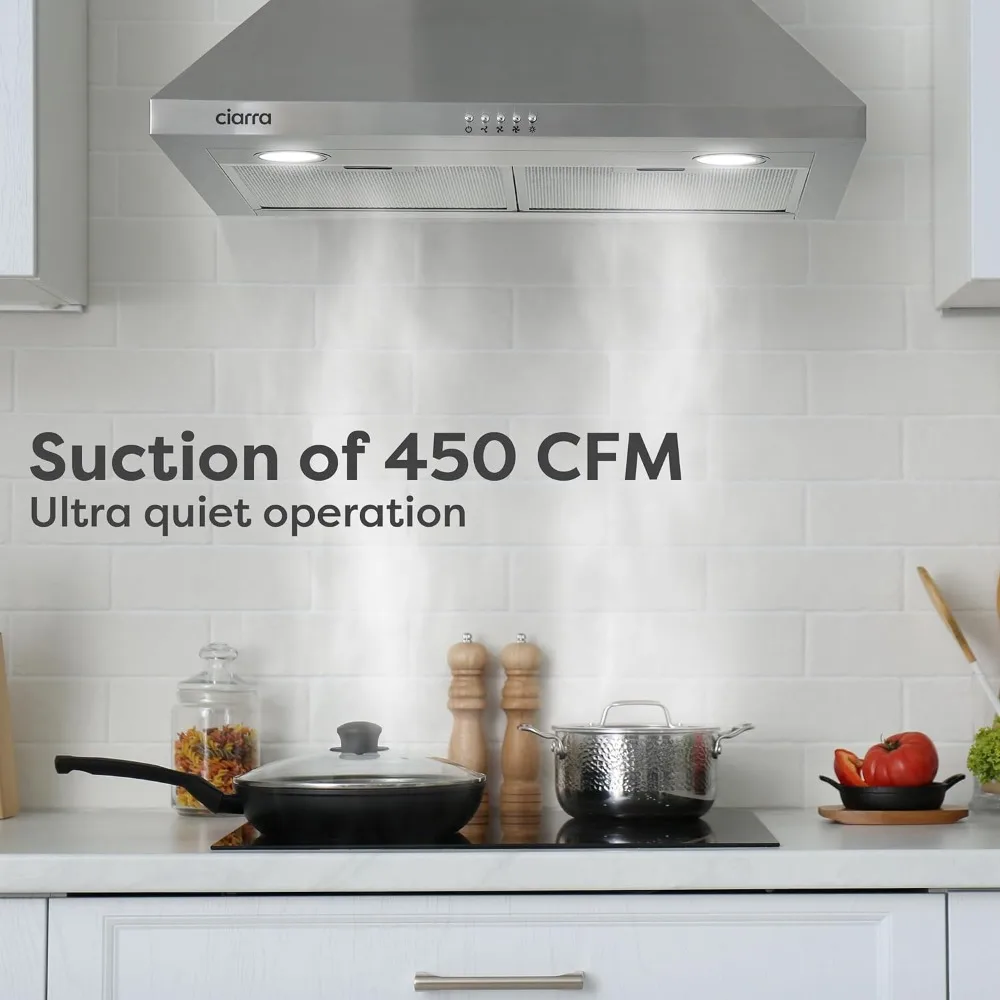 Range Hood 30 inci dinding Mount 450 CFM ducless Range Hood ventilasi untuk dapur kap dalam baja tahan karat CAS75206P