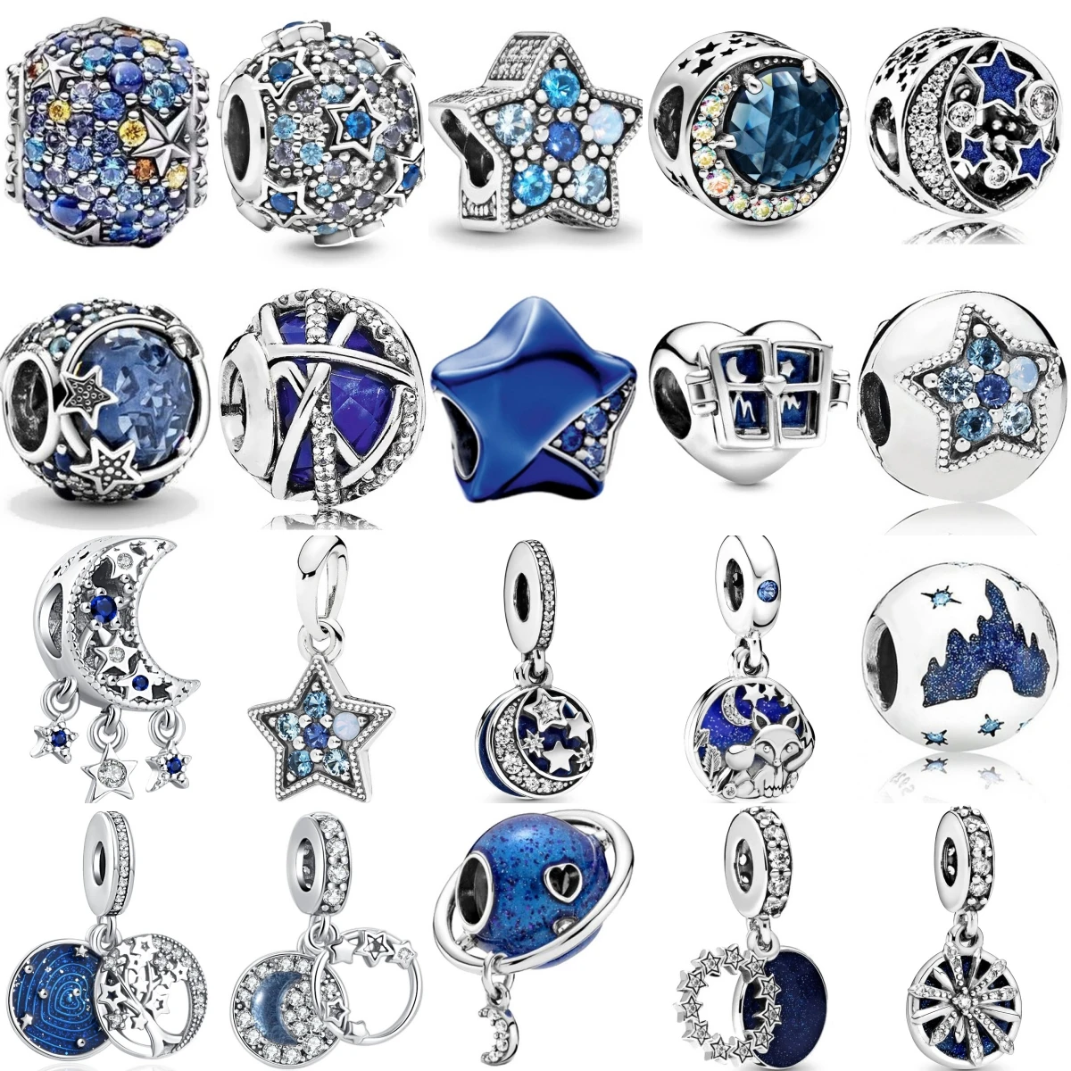 Blue Sky Series Good night Moon & Star Dangle Charms for Original 925 Charms Bracelet Silver Charm Bead For Women DIY Jewelry