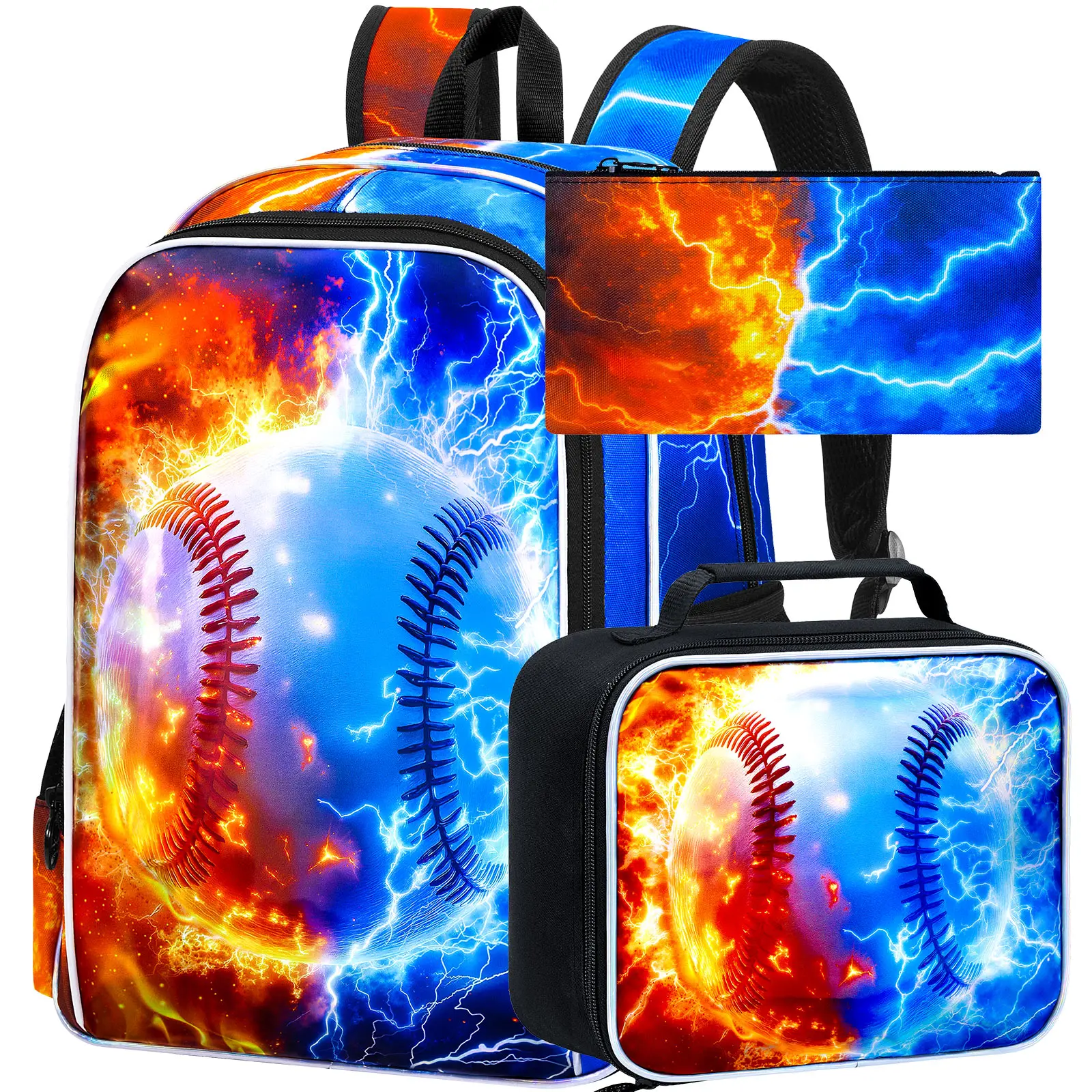 kid's-backpack-3pcs17in-uv-flame-lightning-baseball-backpack-large-capacity-one-backpack-one-handbag-one-pencil-case