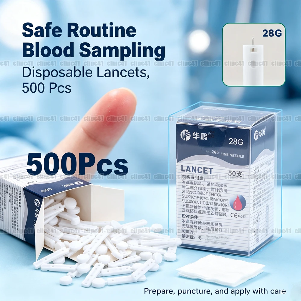 500Pcs Sterile Lancets Kit for 28G Pen Glucose Meter Disposable Needles Measuring Blood Sugar Level Medical Diabetes Accessories