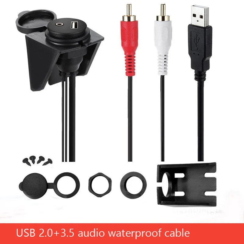 Car Audio Cable Dashboard Cable With Cover Waterproof USB Data+Audio Extension Cable Aux RCA Cable  1m