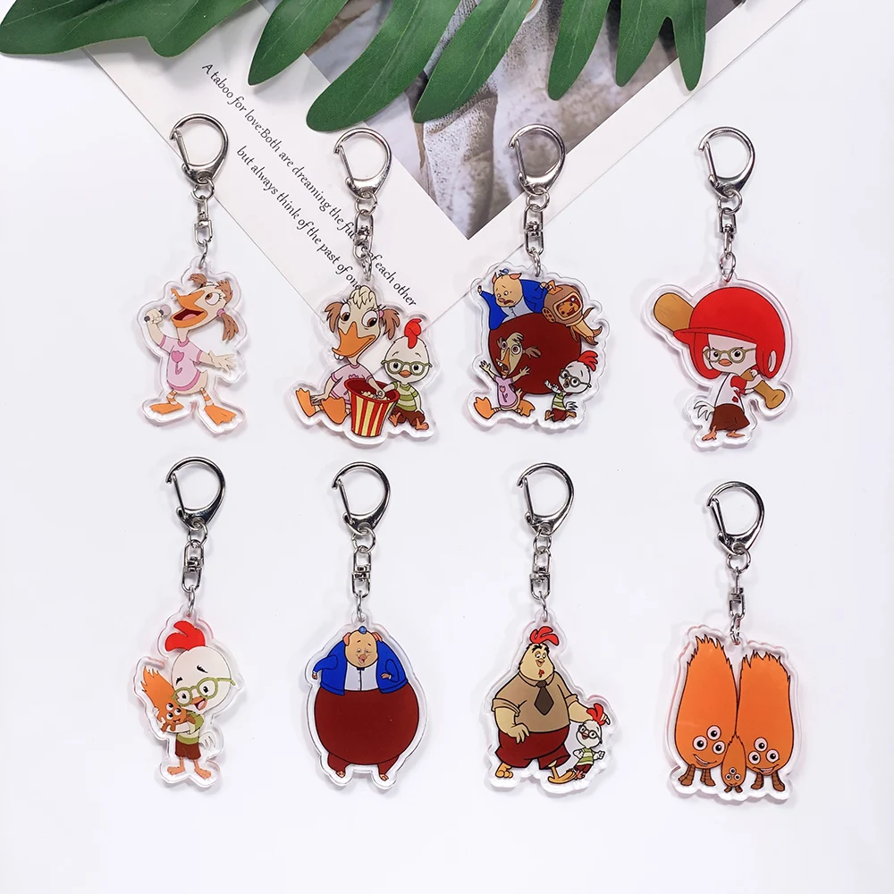 Llavero de acrílico con diseño de pollo de dibujos animados de Disney, accesorios para coche, colgante divertido para mochila, regalos para amigos, 1/8 unidades