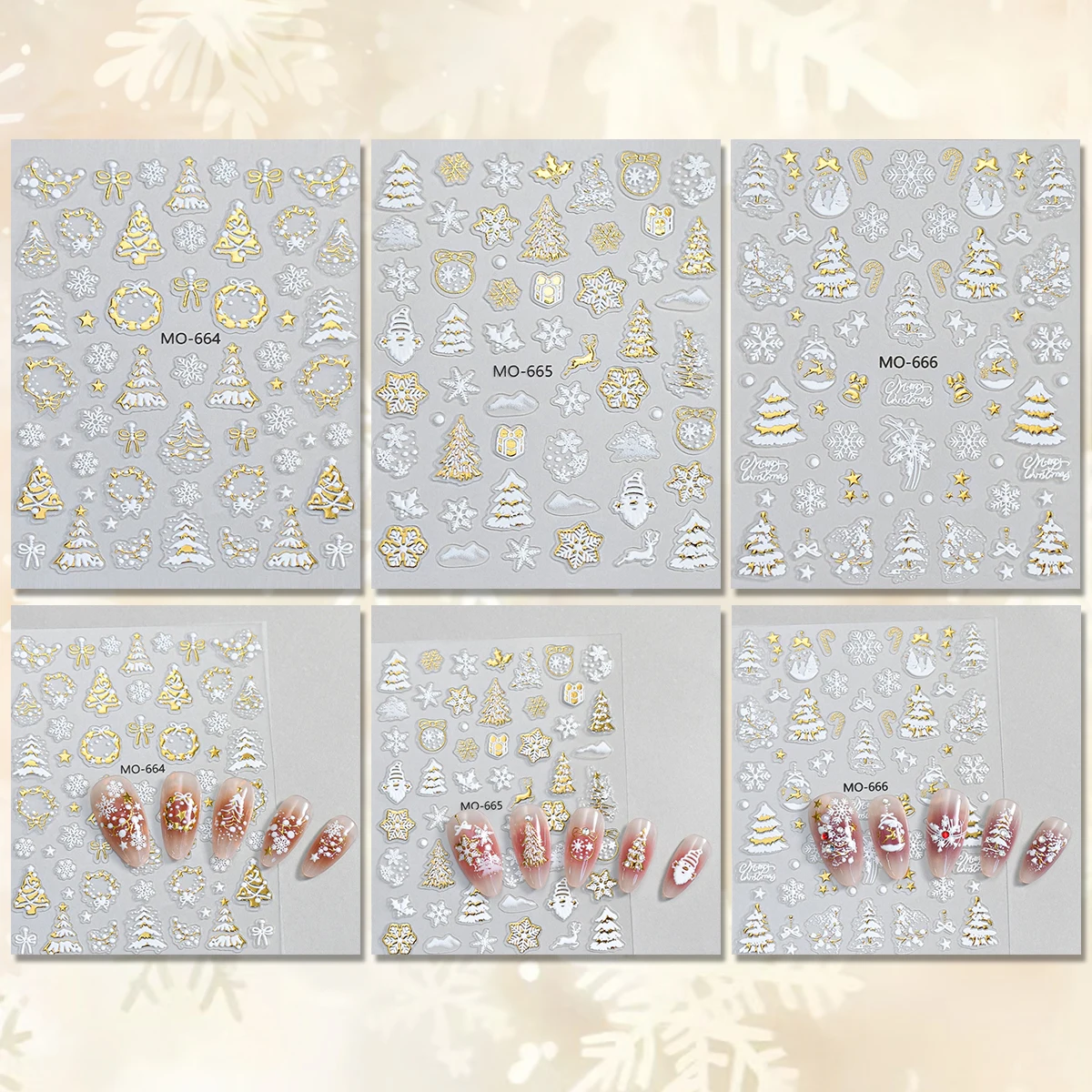 3/6 Sheets 5D Christmas Nail Art Stickers Gold Silver Snowflake Tree Santa Nail Decals Embossed Xmas Nail Stickers for Women DIY