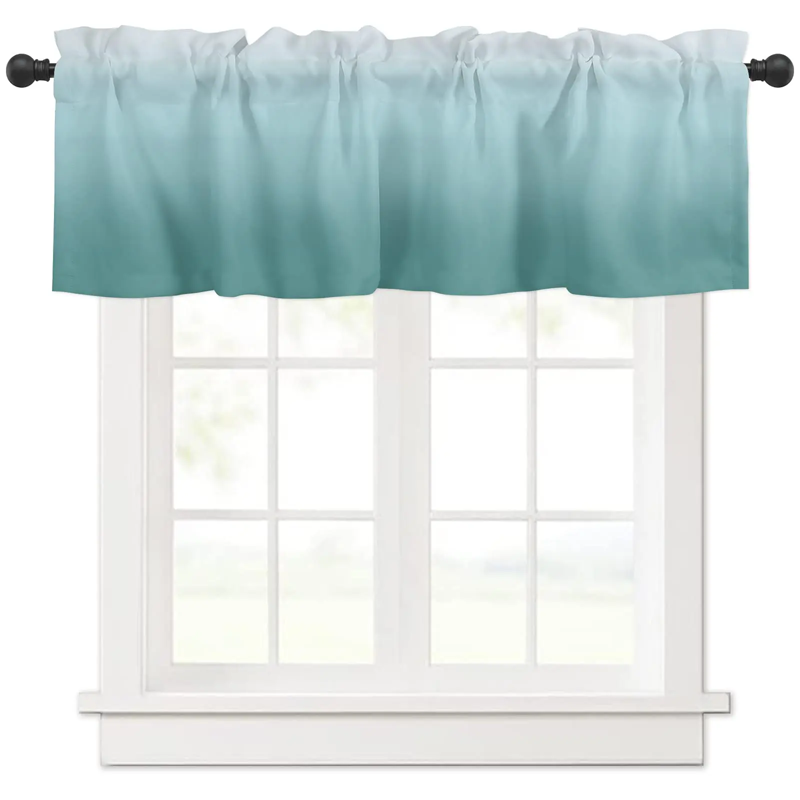 

Valance for Windows,Teal Turquoise Green Window Treatments 1 Panel Short Curtains for Kitchen Windows Bathroom Bedroom ﻿