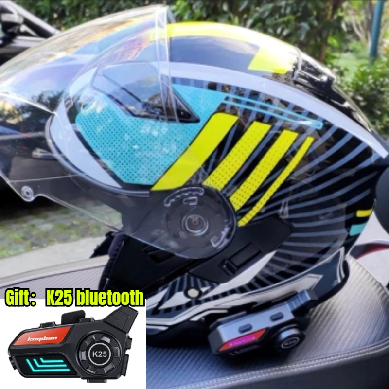 Kuqibao 102 Bluetooth Motorcycle Helmet Half Open Face Double Lens Anti-Fog DOT Certified casco moto talla s