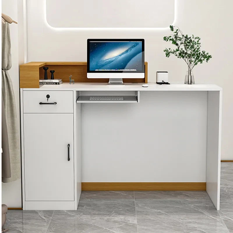 custom.Wooden Hotel Reception Desk Modern Office Front Counter Size 1m Custom Reception Table view 2
