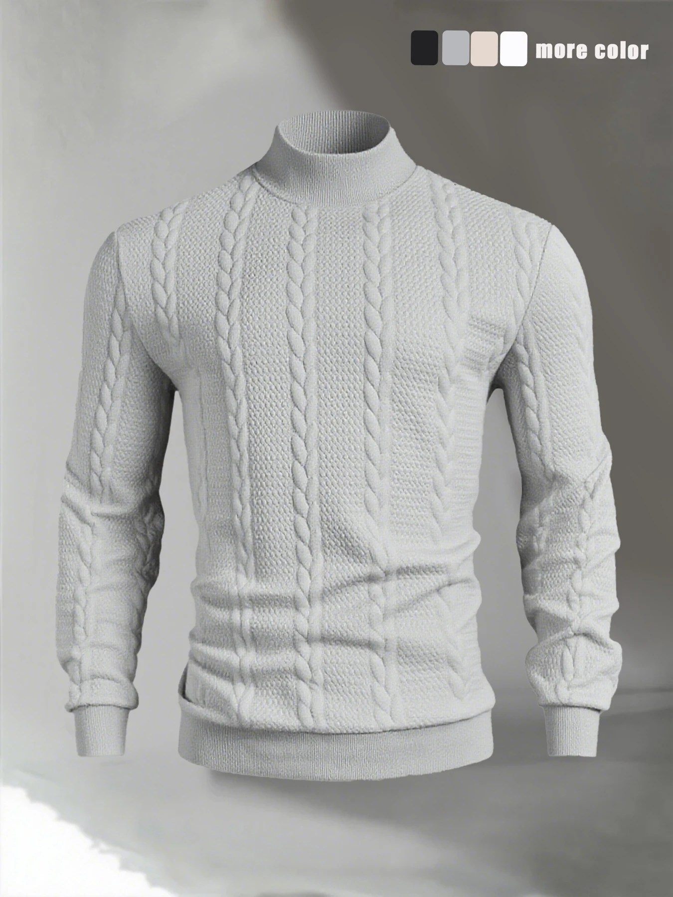 Men's Spring Autumn Casual Pullover Fashion High Neck Hoodie Solid Color Knitted Jacquard Sweater Round Neck Long Sleeve Tops