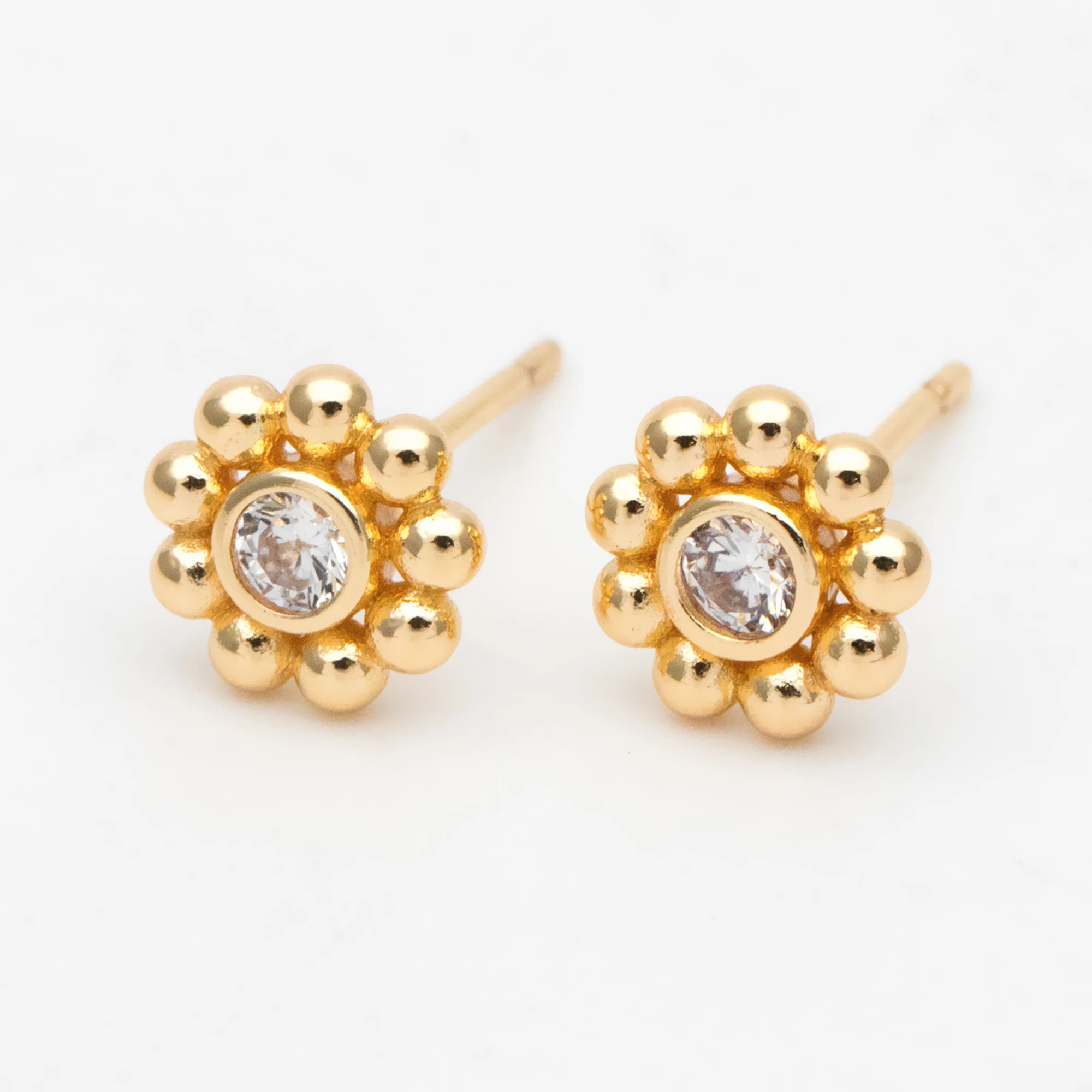 

10pcs CZ Paved Flower Ear Posts 7mm, Gold Plated Brass Stud Earrings, DIY Ear Findings (GB-3406)