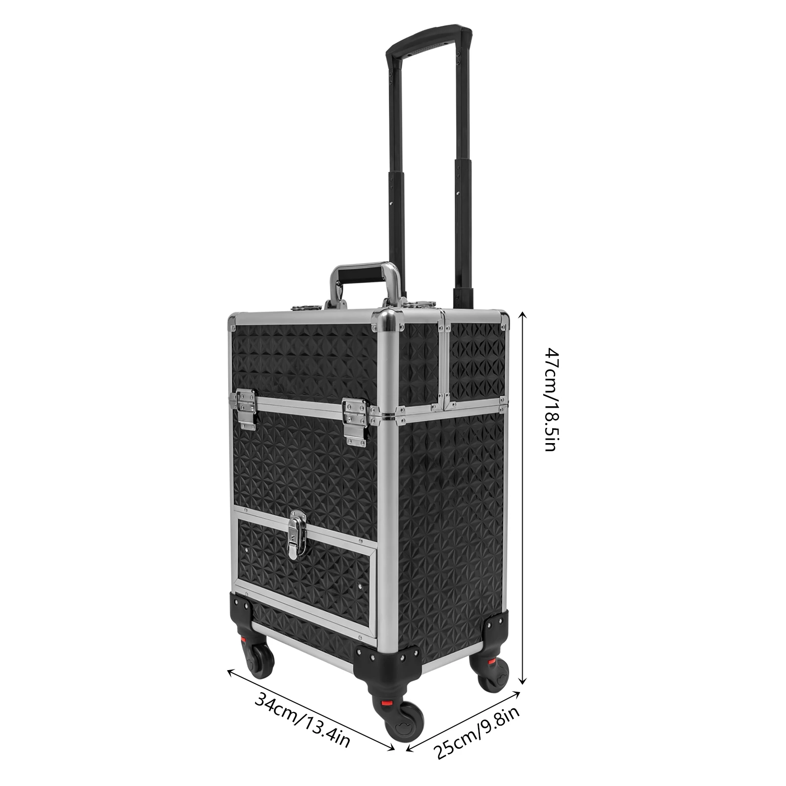 Durable Makeup Train Case with 4 Retractable Trays, Telescopic Rod, Secure Locks, and Large Storage Capacity, Perfect for