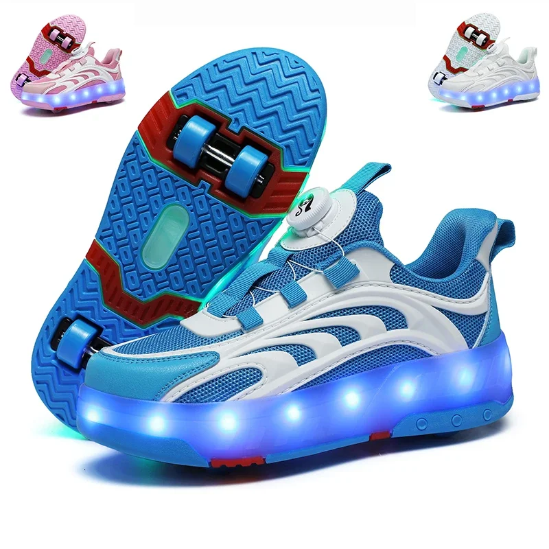 

Trend Kids Four Wheels Roller Skate Shoes Boys Girls Swivel Buckle LED Light Luminous Sneakers Outdoor Children's Casual Shoe