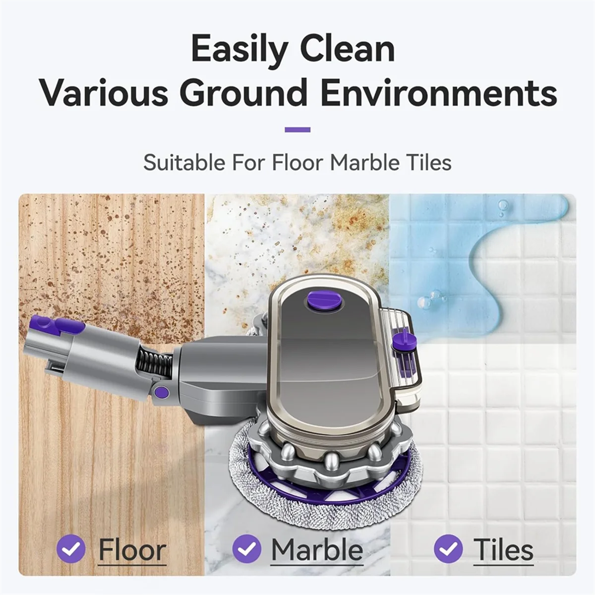 BISM1 Testa di pulizia ad alta efficienza per aspirapolvere Dysons V7 V8 V10 V11 V15 Testa per mocio asciutto e bagnato con manovella dell'acqua