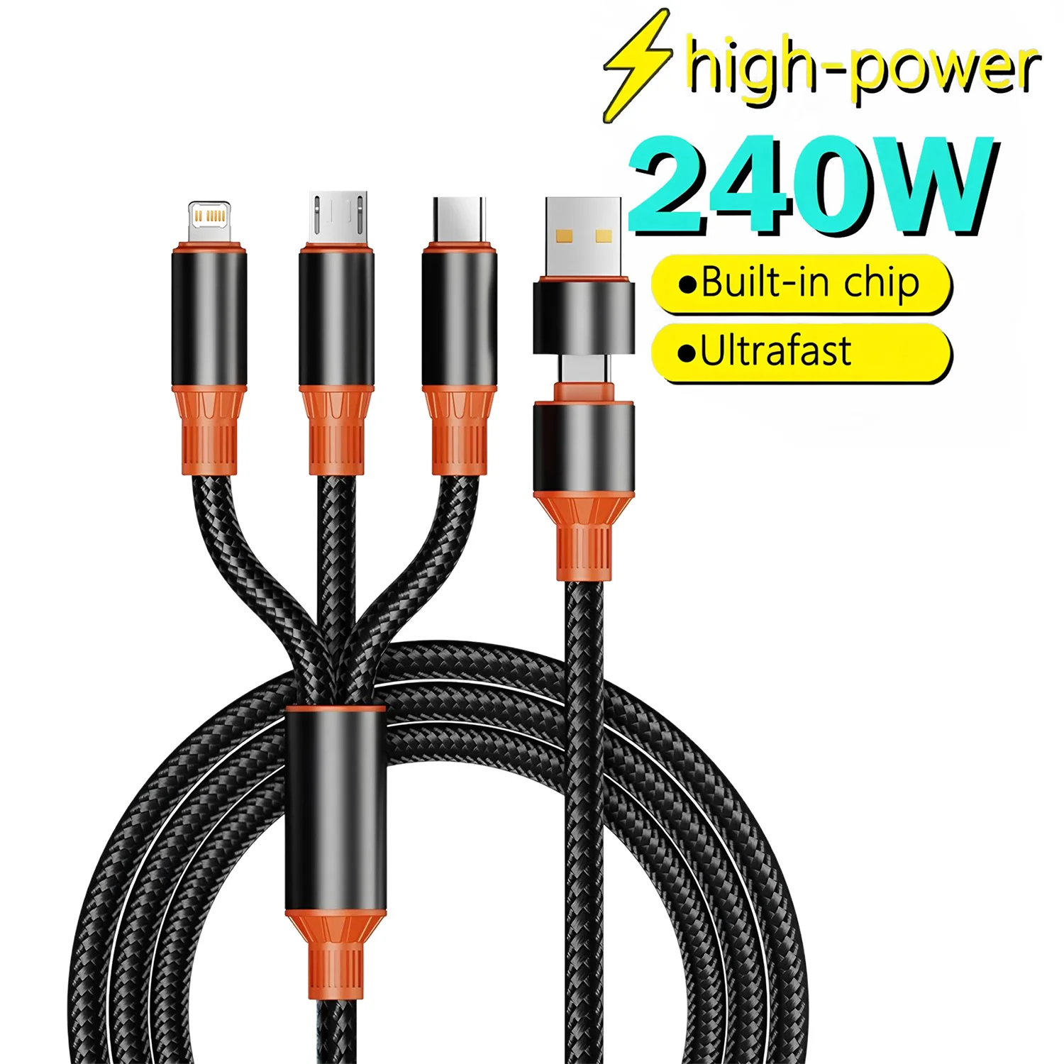 

2 в 3 USB-кабель для быстрой зарядки типа C, быстрое зарядное устройство 240 Вт для телефона/компьютера/Apple Watch, поддержка линии передачи данных 1,2 м, iPhone 16/15