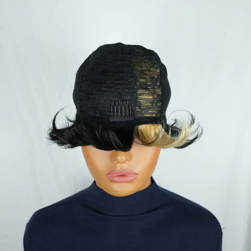 Парики из натуральных волос с стрижкой пикси для женщин Короткий многослойный волнистый парик с стрижкой пикси Реми из человеческих волос Прямой парик машинного производства Черный с блондинкой