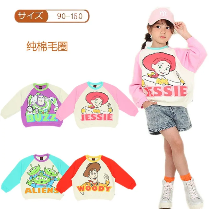 Disney Buzz Shirts Japan Style Jessie Children's Clothing Kids Hoodie Aliens Cartoon Cute Tops Woody Long Sleeved T-shirt