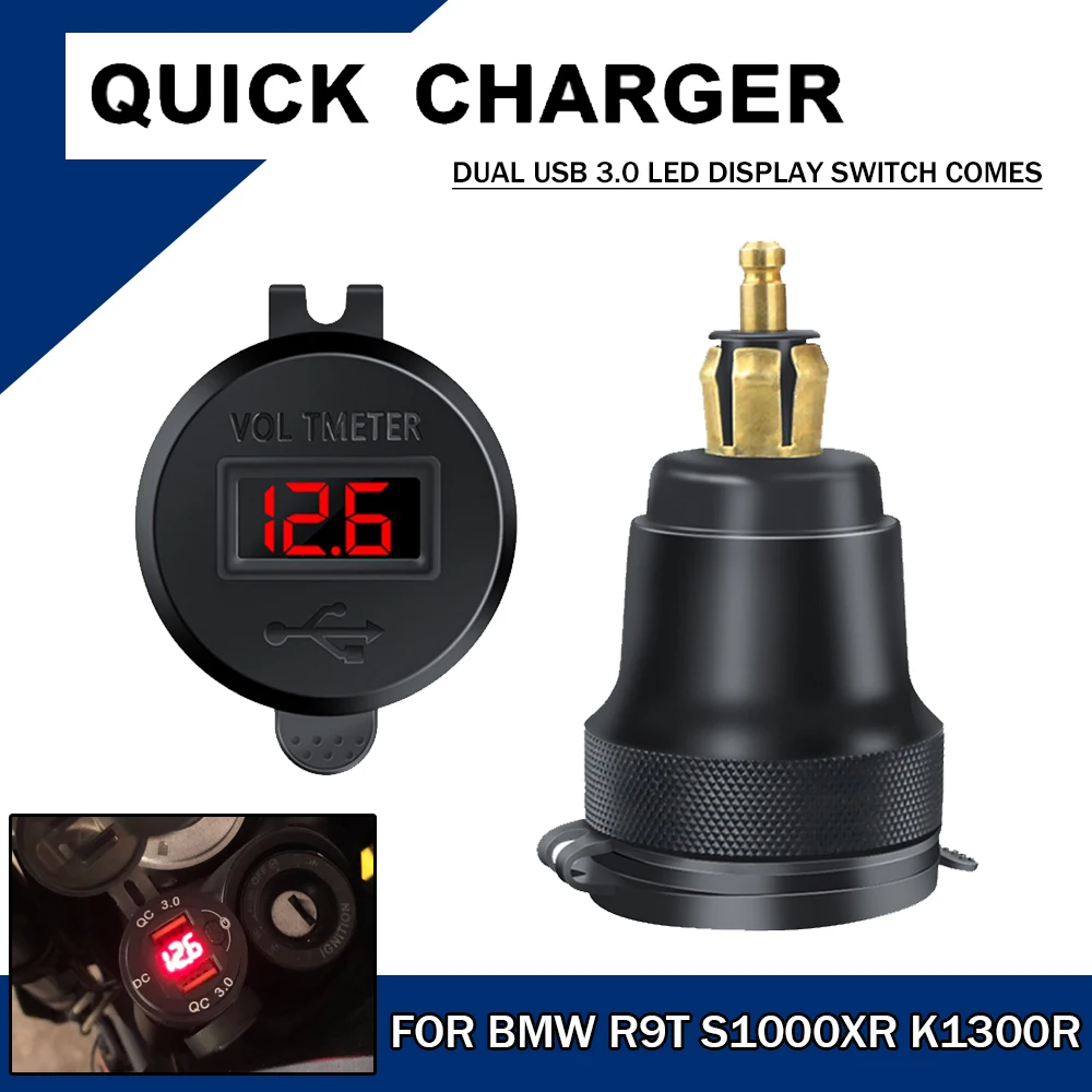 DIN Hella Plug Quick Charge 3.0 Dual USB Charger Adapter With Voltmeter Switch For BMW R9T Pure S1000XR K1300R K1300GT For Tiger