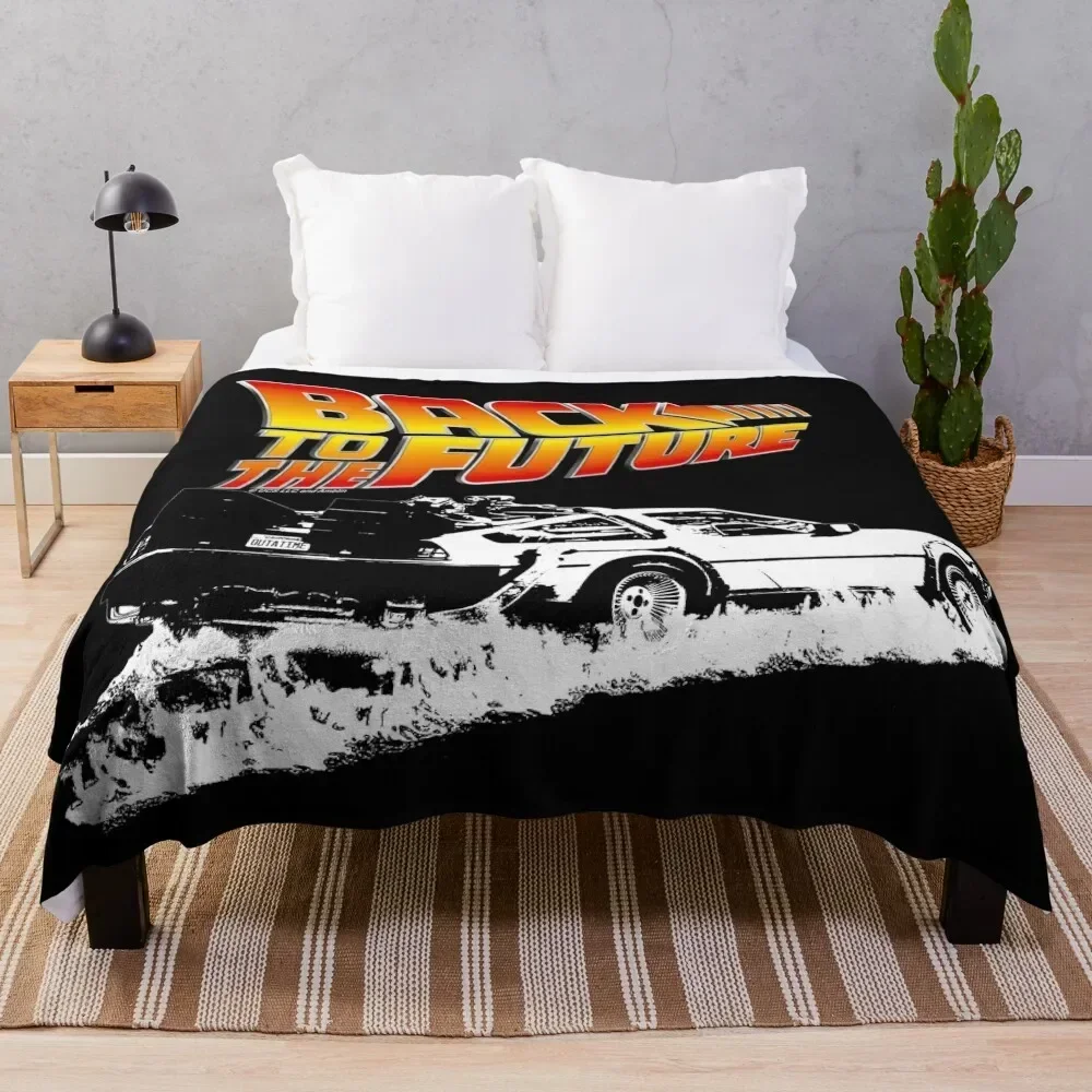 

Back to the Future - DeLorean Fire Tracks White Stencil Fan Art Throw Blanket Hair Decorative Sofas Blankets