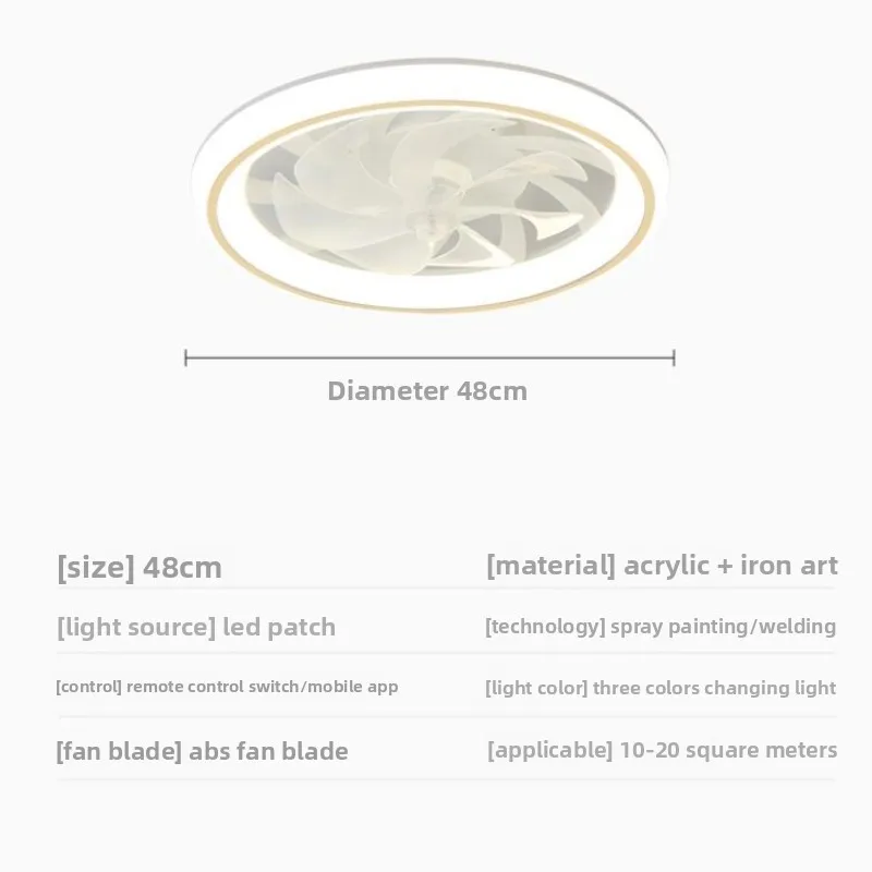 48cm Ceiling Fan Light Living Room Bedroom Modern and Simple Home Intelligent Remote Control Restaurant LED Fan Light