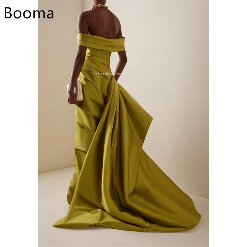 Booma حورية البحر طويل من الساتان فساتين سهرة بسيطة مطوي بدون أكمام قبالة الكتف فساتين حفلات سهرة رداء حفلات مخصص 2025 #3