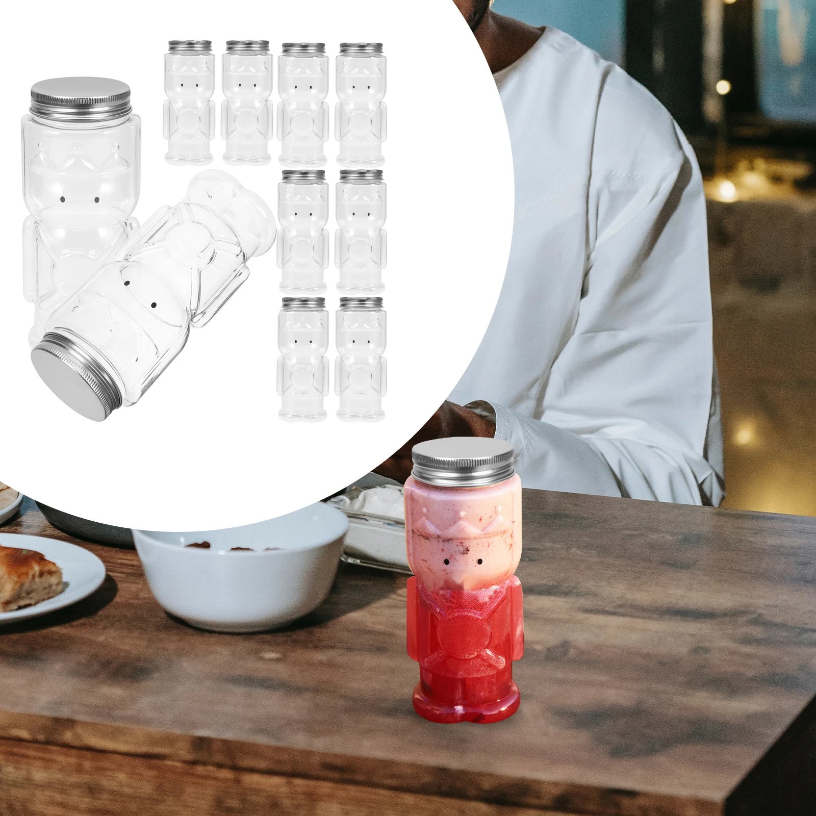 

10pcs Yogurt Cup Plastic Bottle Juice Containers Reusable Flat Bottom Leakproof PET Condensed Milk Squeeze Bottles for Travel
