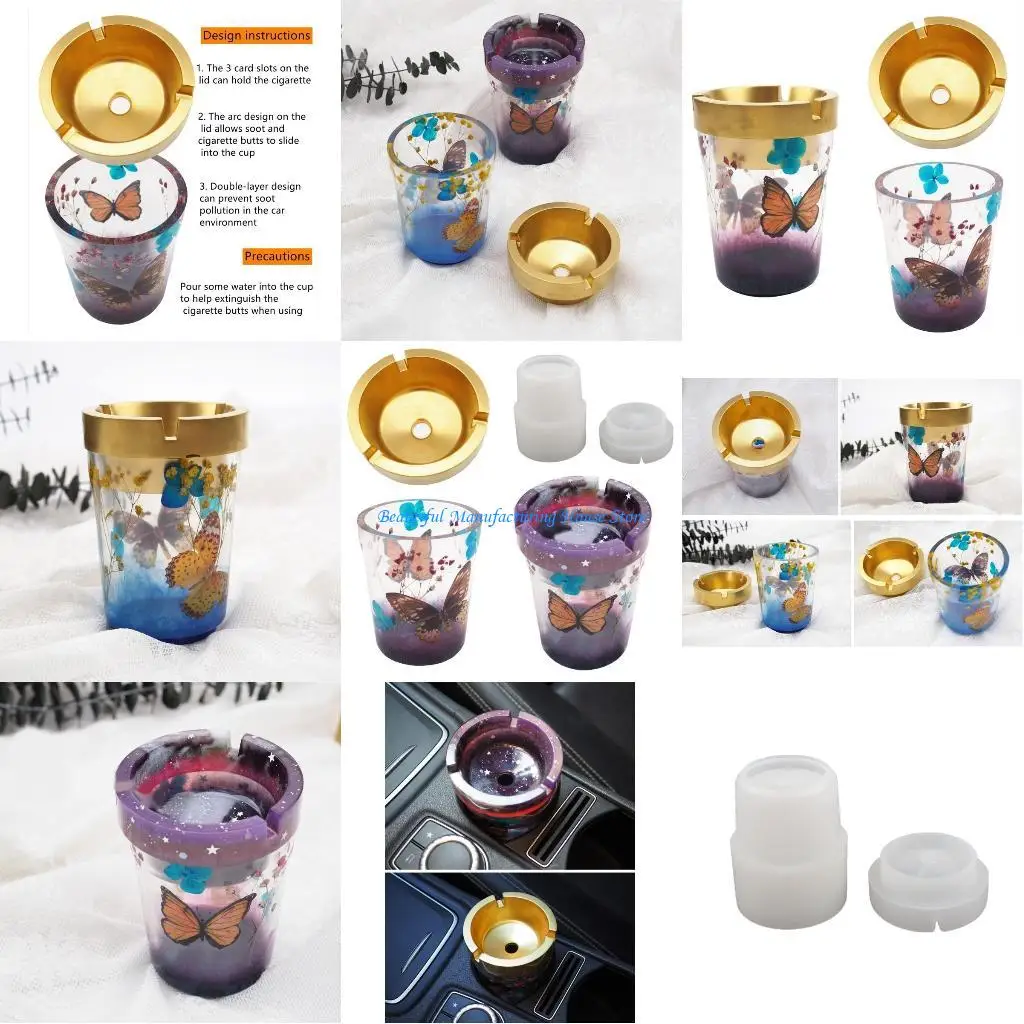 

E56A Ashtray Resin Mold Cylindrical Design with Lid for DIY Resin Home Office Decor