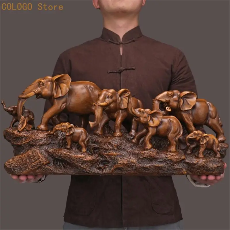 Elephant Herds With Babies Statue Ornament Collectible Elephants Family Frgurine D0LD