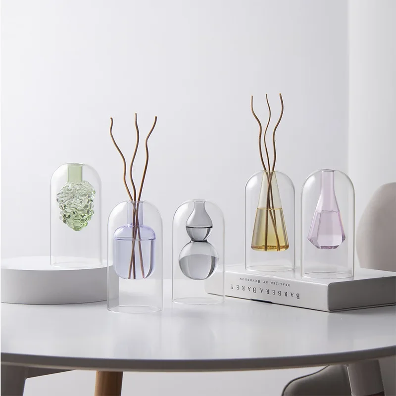 Double Layered Glass Aromatherapy Bottle Essential Oil Evaporation Bottle Bedroom Decoration Aromatherapy Reed Diffuser Device