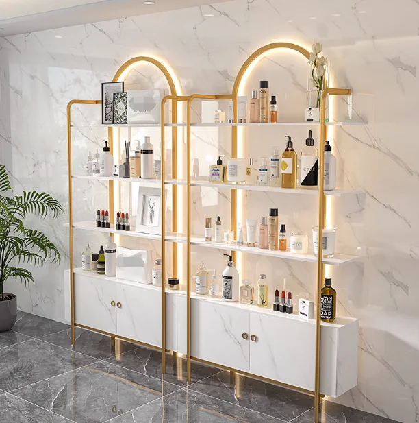 

Beauty salon cosmetics display cabinet, nail salon skincare product sample display rack, floor shelf, display cabinet shelf