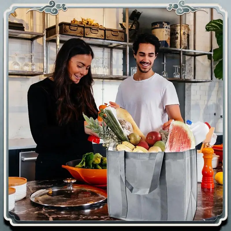 

Durable 35L Reusable Grocery Bags With Long Handles, 10 Pack Foldable Reusable Shopping Bags, Grocery Bulk Tote Bags Grey Durabl