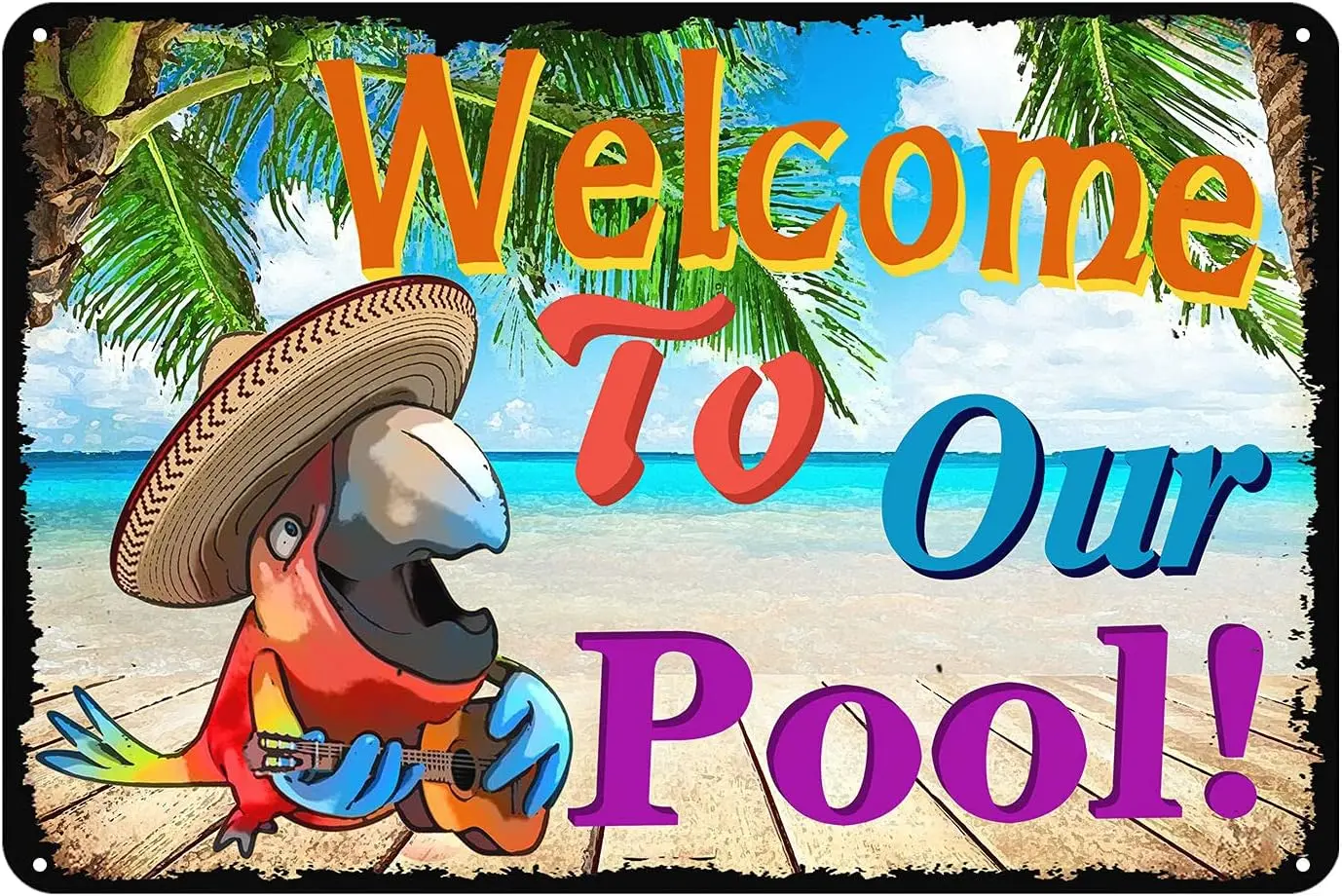1p,Jacevoo Welcome to Our Pool Metal Tin Sign Vintage Home Backyard Patio Wall Decoration Swimming Pool Sign Metal Margaritavill