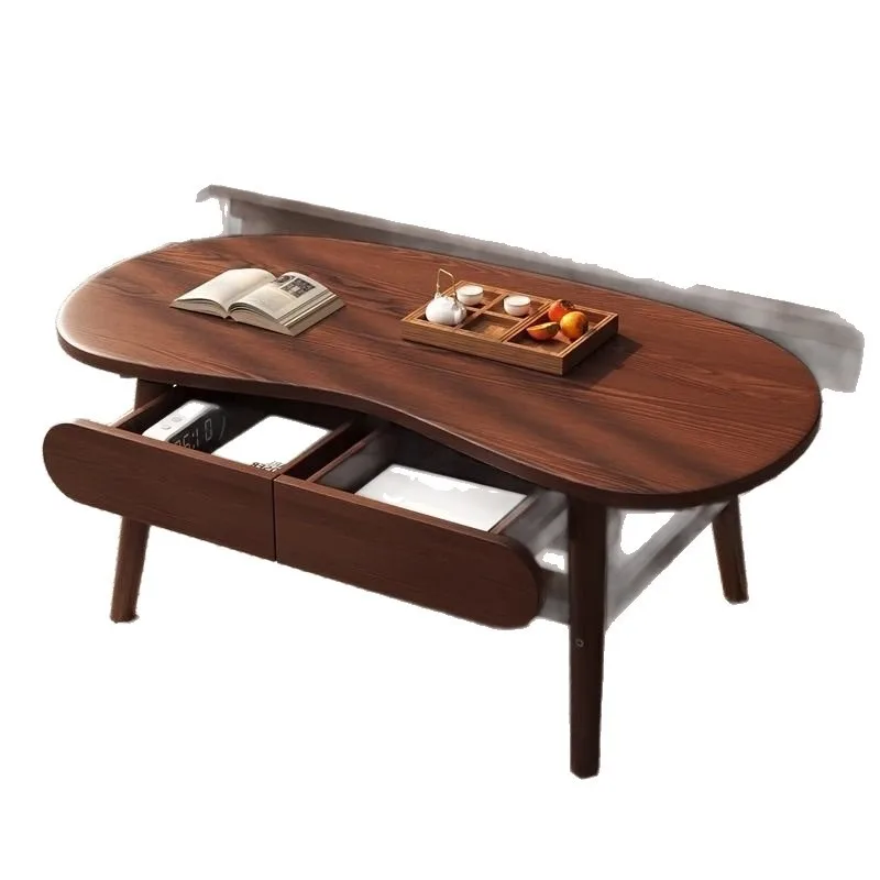 All solid wood coffee table, Chinese double-layer retro coffee table with drawers c