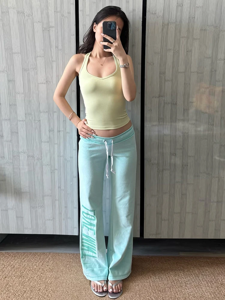 Sisterlinda Casuals Pants Women Letter Print Simple Drawstring Patchwork Stretch Fashion Sport Streetwear Trend Hottie Bottoms