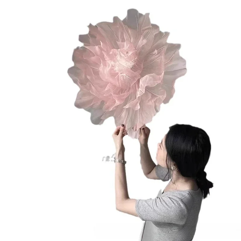 Large pink organza pink peony flower paper flower handmade flower activity arrangement decorative props
