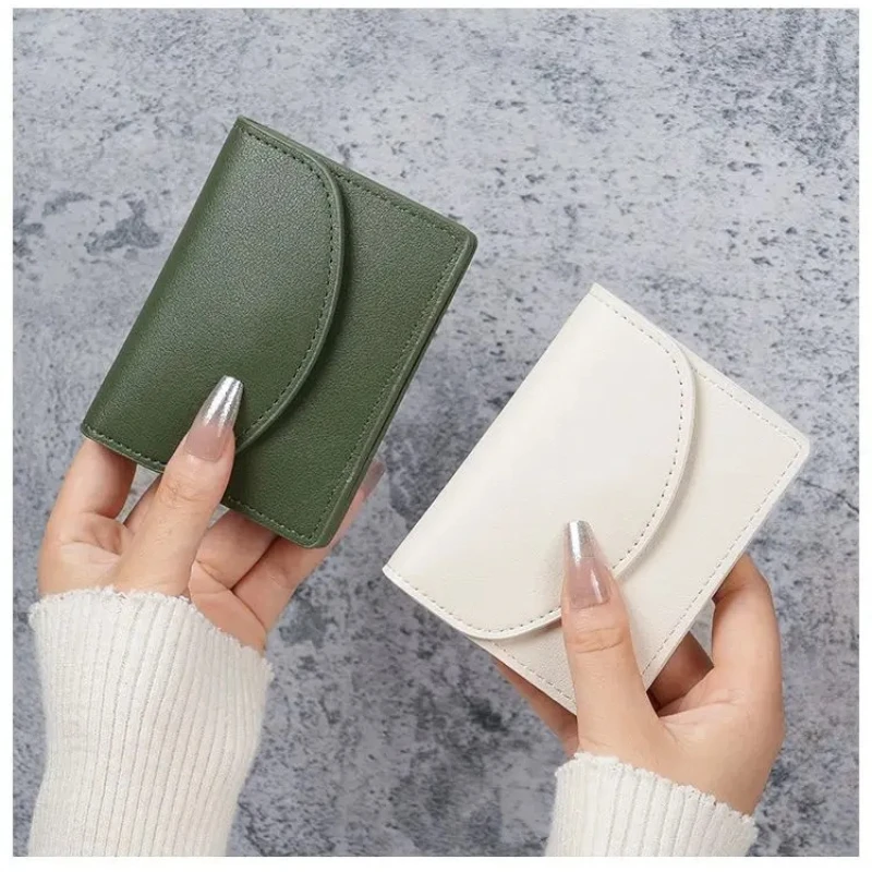 2026 6 Colors Korean Fashion Short Credit Card Case Wallet Hasp Portable Compact Solid Color Women's PU Leather Money Purse Bag