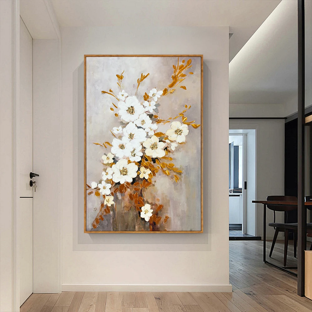 Original Art Custom Handpainted Modern Large White 3D Textured Flower Oil Paintings For Home Decor Hanging Wall Art