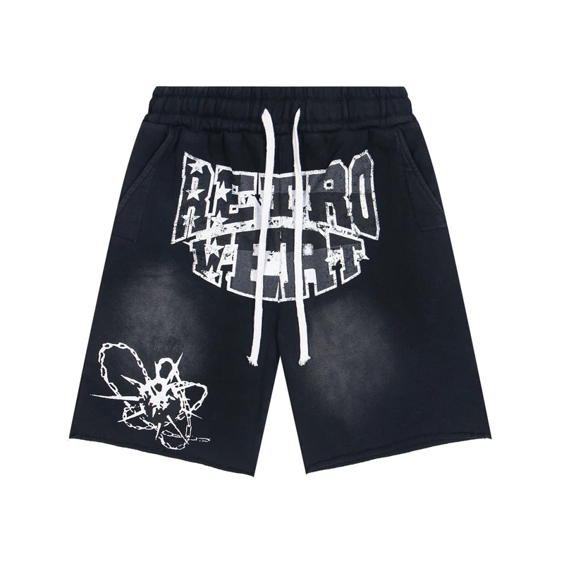 

25SS модные повседневные брюки с буквенным принтом в американском стиле, летние мужские и женские свободные шорты в стиле ретро на шнурке